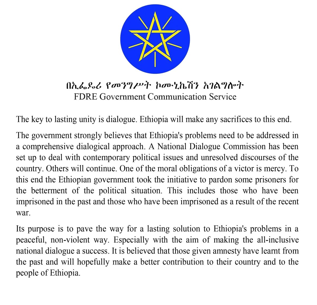 Dialogue is the bridge between conflict and resolution, Ethiopia's government is dedicated to building sturdy bridges for lasting peace. #Ethiopia_prevails #HandOffEthiopia @USEmbassyAddis @UNHumanRights @UNOCHA @UN @UNDP @UNHCREthiopia @MikeHammerUSA