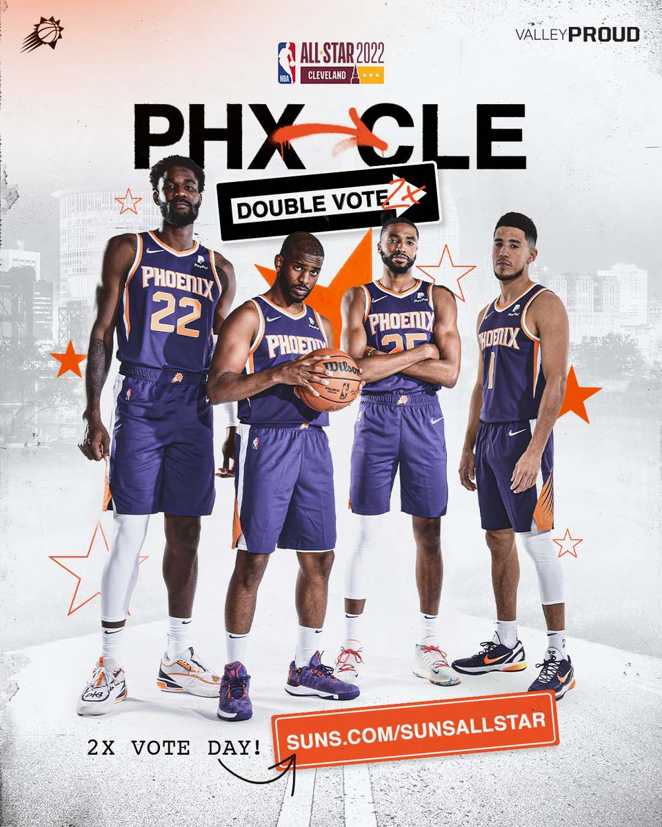 Suns's tweet photo. 🚨 DOUBLE VOTE DAY IS HERE 🚨

Get our Suns to the #NBAAllStar 🌟 

Vote here ➡ https://t.co/tnZl8dGy9D https://t.co/1uxxUGJsGI