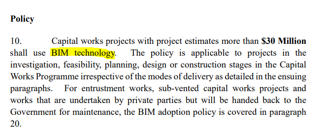 m_bolpagni's tweet photo. Still shame #HongKong refers to "BIM Technology", but interesting to see the #BIMUse approach in the updated Governmental Policy effective from 1 Jan 2022.

#PublicProcurement #BIM #DigitalConstruction #BIMMandate https://t.co/vImkcu4jlo