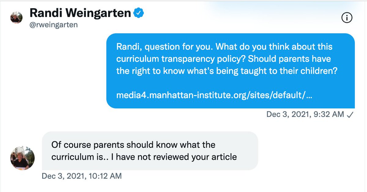 P.S. At the end of last year, I made sure to get teachers union president Randi Weingarten on the record in support of the principle of curriculum transparency. This gives us another rhetorical lever—they have accepted our premise, now we fight over the details.