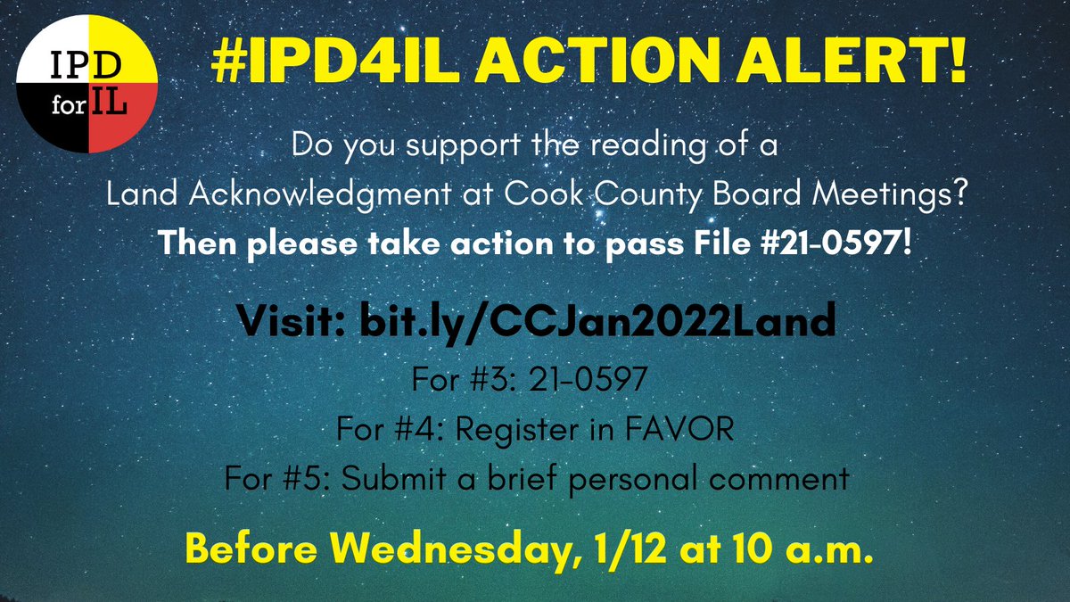 Ipd4I's tweet photo. PLEASE take 2 minutes to submit your public comment of SUPPORT to Cook County for them to read a Land Acknowledgement at monthly board meetings: https://t.co/MIQMcVVLLl https://t.co/OzBOJoKTPR