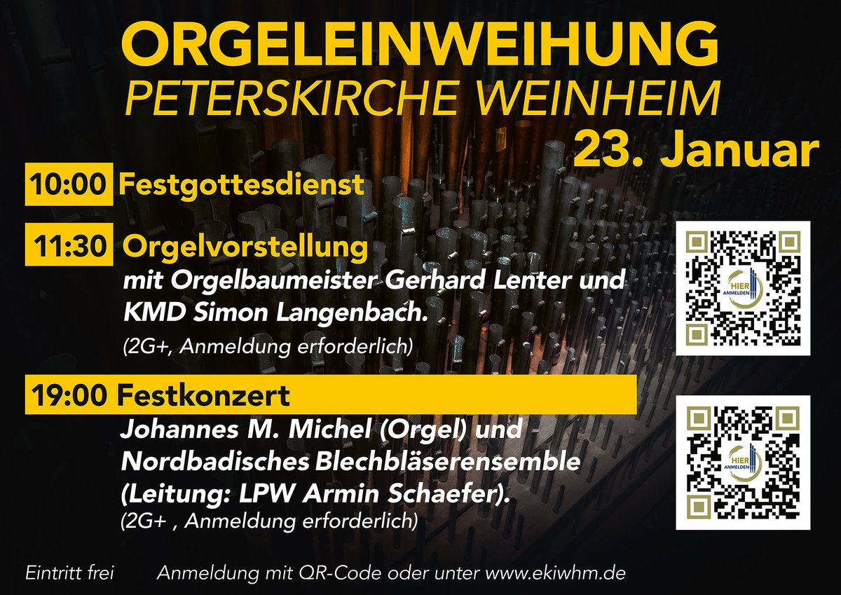 Es ist bald soweit: Wir feiern Orgeleinweihung unserer renovierten Walcker-Orgel 🍾

Alle Termine und Anmeldemöglichkeiten sind abrufbar unter peterskirche-weinheim.de/orgeleinweihung