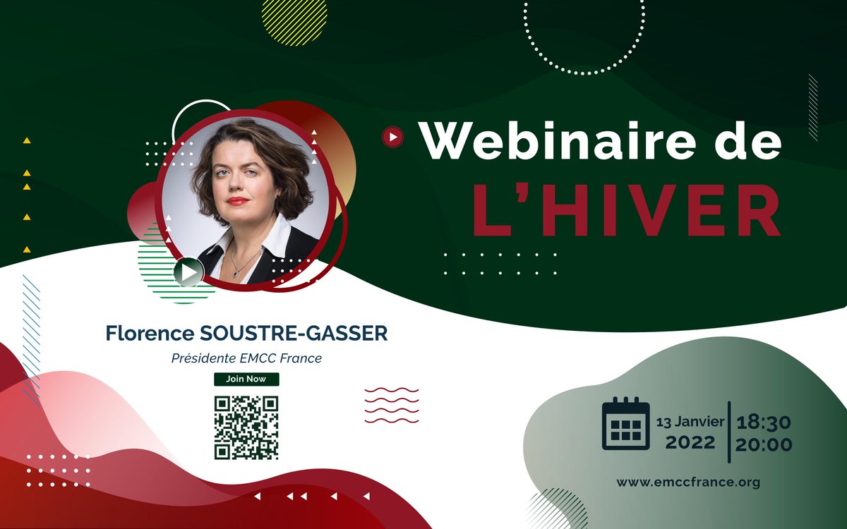 Nous vous invitons ce jeudi 13 janvier, à l’occasion du #Webinaire de l’Hiver à la présentation des voeux de l'#EMCC France par notre Présidente. Cette nouvelle année s’annonce pleine de #projets pour l’EMCC France, que Florence aura à coeur de partager avec vous chers adhérents.