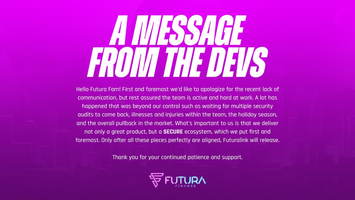 Hey Futura Fam! Here's a message from our devs pertaining to Futuralink.