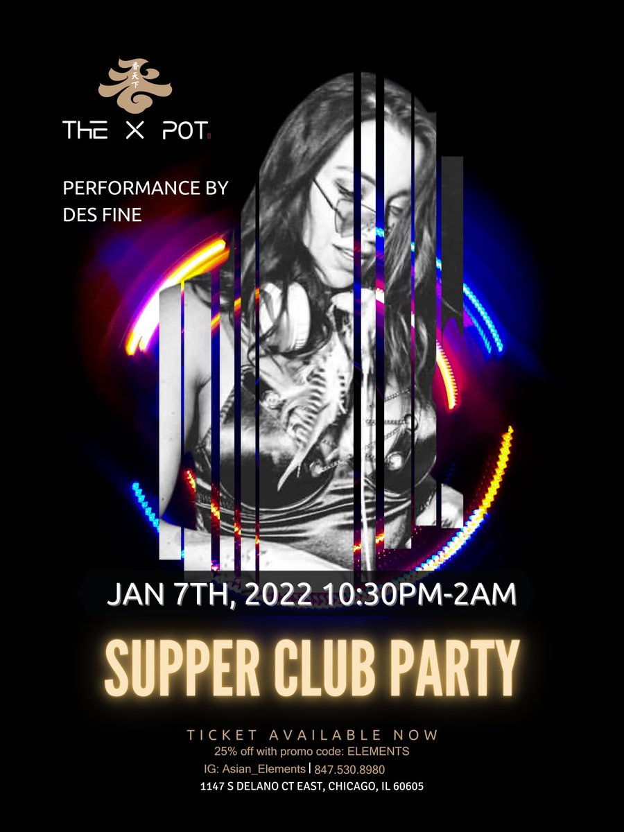 garyfabian's tweet photo. Start this New Year w/ #AsianElements at The X-Pot The Supper Club
Get lit on Friday night with DJ Des Fine Friday January 7th
RSVP for guest list at 847 530-8980 to get in free
Keep Calm and party on from 10:30p -2a Don't miss it, will be a night to remember! 1147 S. Delano Chgo https://t.co/dN3j36UmsZ