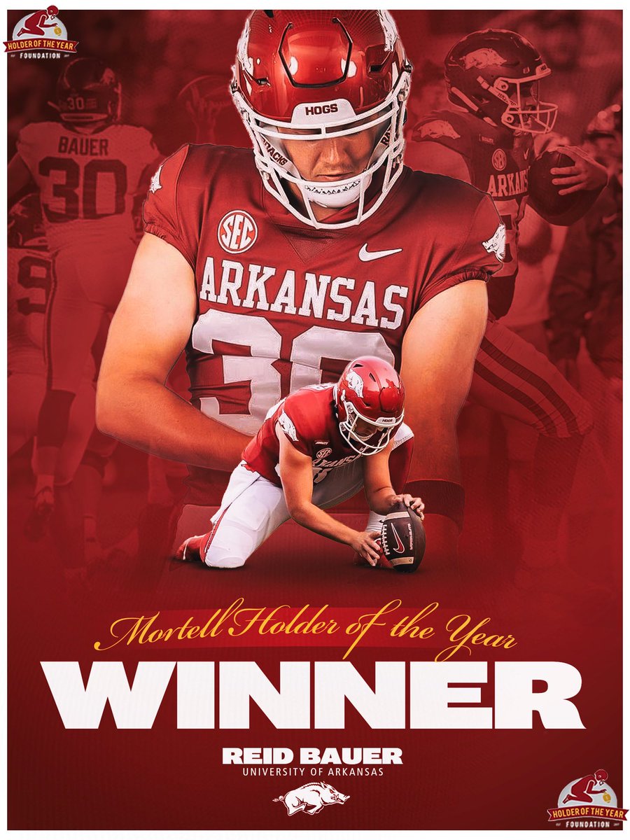 HOTY (@mortellaward) on Twitter photo Congratulations to the 2021 HOTY:
🏆Reid Bauer of <a href="/RazorbackFB/">Arkansas Razorback Football</a> 🏆
“In the last few games, defenses weren’t even rushing due to the threat of a fake. Pair that with his laces-out percentage and it was clear - this kid is the full package.”
-HOTY Committee on <a href="/reidbauer70/">Reid Bauer</a> Congratulations to the 2021 HOTY:
🏆Reid Bauer of <a href="/RazorbackFB/">Arkansas Razorback Football</a> 🏆
“In the last few games, defenses weren’t even rushing due to the threat of a fake. Pair that with his laces-out percentage and it was clear - this kid is the full package.”
-HOTY Committee on <a href="/reidbauer70/">Reid Bauer</a>