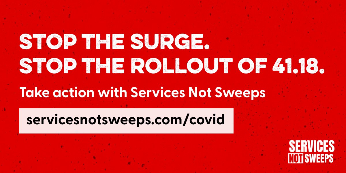 In the midst of a COVID surge, City Council continues to displace encampments &amp; spread COVID-19 against public health guidelines. Call into City Council Friday morning to tell them to stop the displacement to stop the surge. servicesnotsweeps.com/covid #stopthesurgeLA #NoOn4118