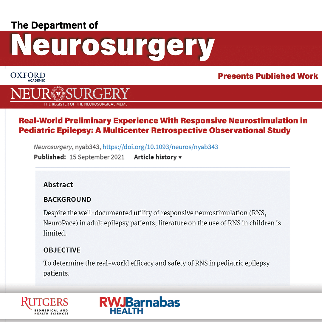 Dr. Nagahama, M.D., published “Real-World Preliminary Experience With Responsive Neurostimulation in Pediatric Epilepsy: A Multicenter Retrospective Observational Study,” read
sites.rutgers.edu/rbhs-neurologi…
#neurosurgery #brainsurgery #epilepsy #pediatricepilepsy #pediatricneurosurgery