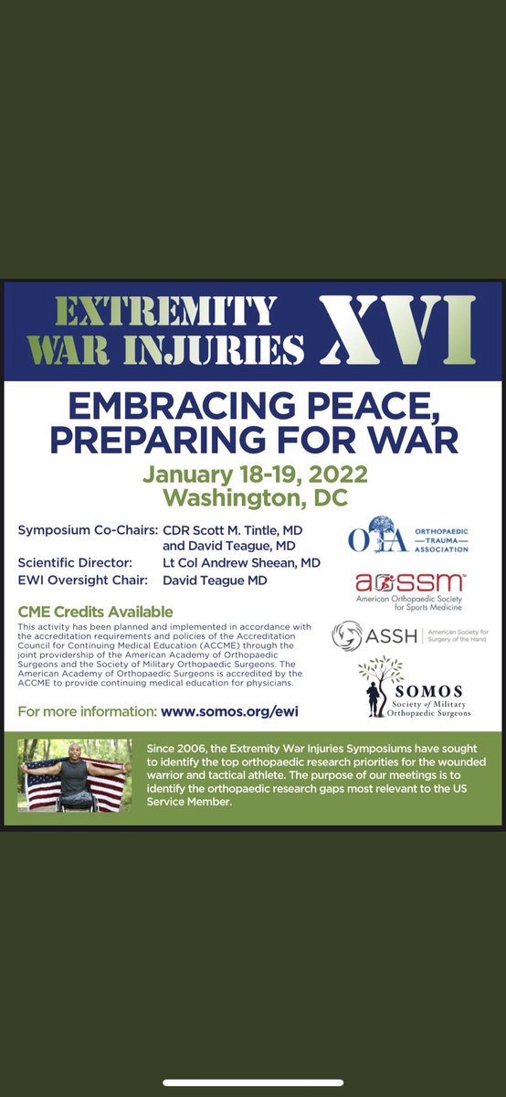 Christopher J Tucker, MD (@christuckermd) on Twitter photo I’m excited to be part of the faculty for the upcoming EWI-XVI Symposium!!
For more information or to register, visit somos.org/ewi
<a href="/MilOrtho/">Society of Military Orthopaedic Surgeons</a> @AOSSM_SportsMed <a href="/HandSociety/">ASSH</a> <a href="/otatrauma/">OTA</a>
<a href="/AndrewSheeanMD/">Andrew J. Sheean, MD</a> <a href="/ScottTintle_MD/">scott tintle</a> I’m excited to be part of the faculty for the upcoming EWI-XVI Symposium!!
For more information or to register, visit somos.org/ewi
<a href="/MilOrtho/">Society of Military Orthopaedic Surgeons</a> @AOSSM_SportsMed <a href="/HandSociety/">ASSH</a> <a href="/otatrauma/">OTA</a>
<a href="/AndrewSheeanMD/">Andrew J. Sheean, MD</a> <a href="/ScottTintle_MD/">scott tintle</a>