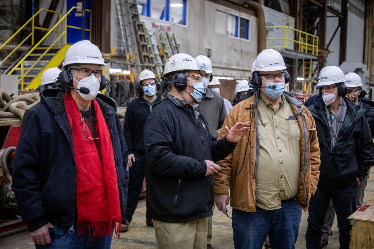 GDBIW's tweet photo. Today, Maine @SenAngusKing hosted Montana @SenatorTester, chairman of the Defense Appropriations Subcommittee, during a tour of GDBIW. Tester said the visit gave him a sense of the teamwork it takes to build U.S Navy warships and the shipyard’s importance to the national defense. https://t.co/aMOJIuZ7iN