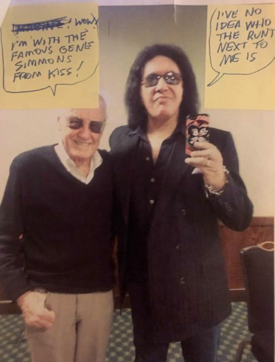 genesimmons's tweet image. I miss Stan Lee. We would meet over the years and talk about life and comics.  I’ve always been a fanboy and used to torture Stan’s Sec’y Flo Steinberg to let me speak to Stan…Stan sent me this before he sadly passed, in his handwriting! Forever loved and missed!
