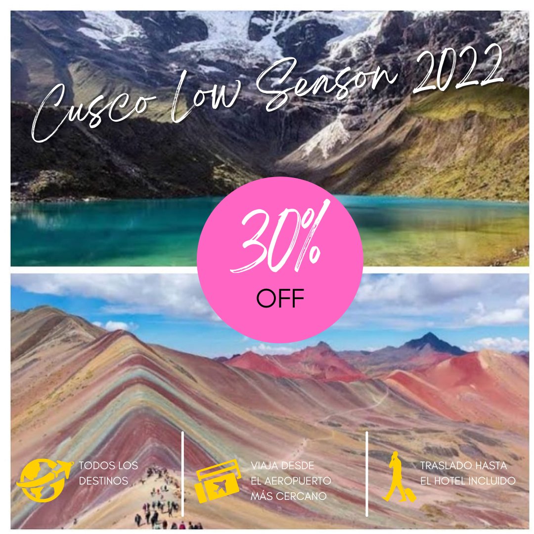 CuscoCosmo's tweet image. Cusco ofertas por Temporada Baja!!! Aprovecha tus vacaciones e inicia el año viajando!!! #Cusco #Peru #Viajes 😍🇵🇪💯🦙