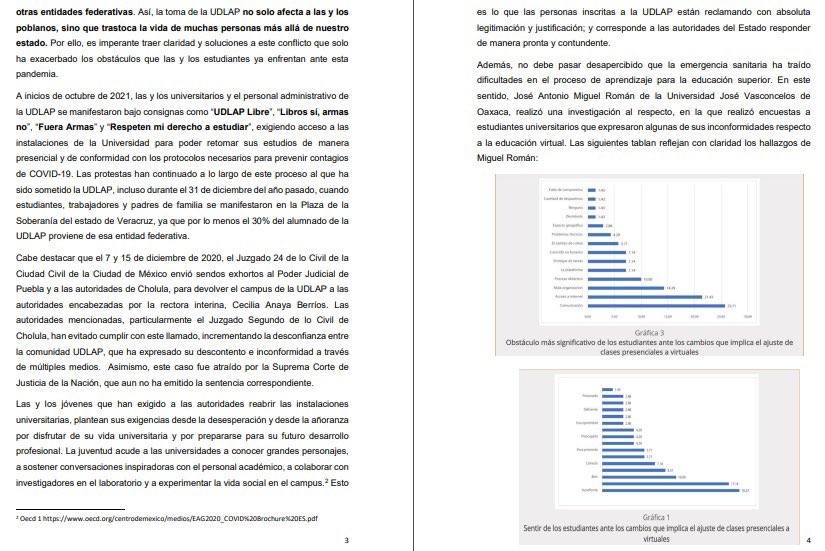 DeniseDresserG's tweet photo. @Nancydelasa ha promovido un exhorto en el @senadomexicano para que el Poder Judicial del estado de Puebla tome las medidas legales necesarias para liberar el campus de la UDLAP, y así permitir que se retomen las actividades académicas de manera presencial o
semipresencial. https://t.co/DrQr8yKWeI