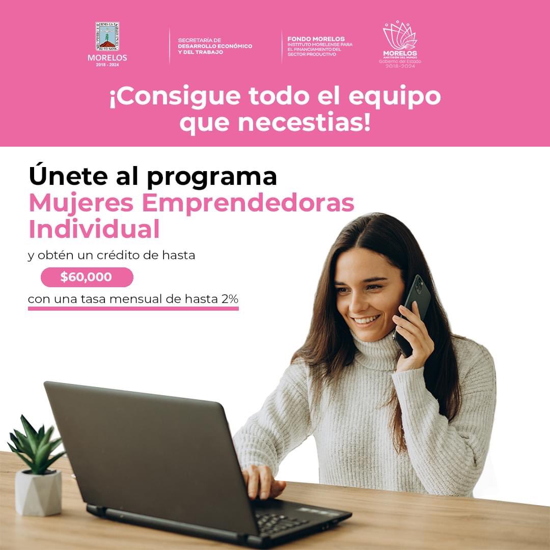 SDEyT_Morelos's tweet photo. ¡Sigamos creciendo sin restricción alguna! 📢

Aplica para el programa Mujeres Emprendedoras Individual que @FondoMorelos tiene diseñado para ti 👩🏻👩🏽‍💼

Encuentra toda la información en la página web 👇
https://t.co/PI3auk8tMA https://t.co/DwsCWDBrjs