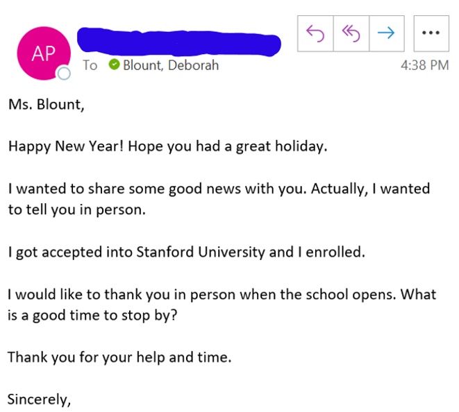 CounselorDeb07's tweet photo. One of my (many!) favorite things about being a School Counselor is hearing when students get into their dream schools! 🎉 Love that they want to share their news with me 🥰😁 #proudschoolcounselor #ilovemyjob #HoochFamily 💙💛
@HoochCounselors 
@HoochHappenings 
@FCS_Zone6_Supt https://t.co/vE0QT3tiQR