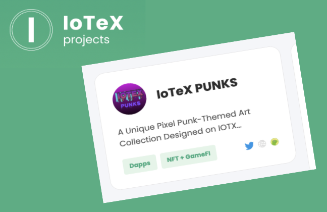 iotexpunks's tweet photo. #iotexpunks is NOW on the awesome iotexprojects site!👀 🙌🙌

Listed with many other #iotx greats and a BIG thanks to our AMAZING community 🚀 

💪💪
$iotx #iotex #NFTs #iotxpunks #NFTCollection https://t.co/FCGkeJFoj5