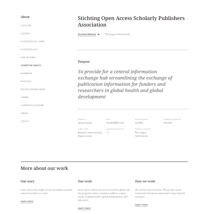 lgorhythmical's tweet photo. #Gates_Foundation NL gesponsord instituut november 2020 Stichting Open Access Scholarly Publishers Association
$70.000,- Provide for a central information exchange hub streamlining the exchange of publication information for funders & researchers in global health & development https://t.co/dwnplb15U3