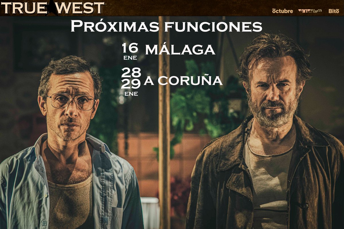 Octubre Producciones (@octubrepuntopro) on Twitter photo "True West" continua de gira. Anota las fechas:
16 ene Málaga <a href="/malaga/">Ciudad de Málaga</a>
Entradas: teatrocervantes.com/.../39.../true…
28 y 29 ene.: <a href="/ConcelloCoruna/">Concello da Coruña</a>
Entradas: entradas.ataquilla.com/.../52__teatro…
Una producción de Octubre Producciones, Tanttaka Teatroa y Bitò Produccions "True West" continua de gira. Anota las fechas:
16 ene Málaga <a href="/malaga/">Ciudad de Málaga</a>
Entradas: teatrocervantes.com/.../39.../true…
28 y 29 ene.: <a href="/ConcelloCoruna/">Concello da Coruña</a>
Entradas: entradas.ataquilla.com/.../52__teatro…
Una producción de Octubre Producciones, Tanttaka Teatroa y Bitò Produccions