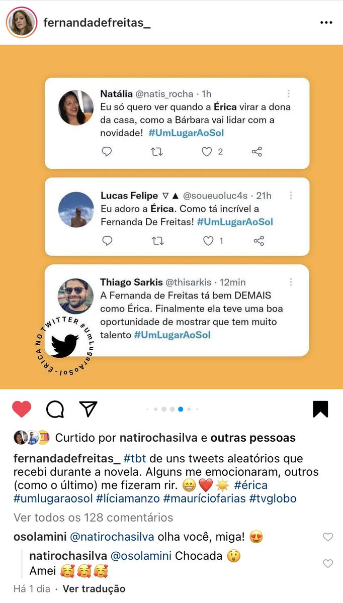 natis_rocha's tweet photo. E eu que fiquei sabendo agora que um dos meus tweets aqui foi notado pela Fernanda de Freitas. Eu amei né 🥰 #UmLugarAoSol https://t.co/dd7Arn4Eom