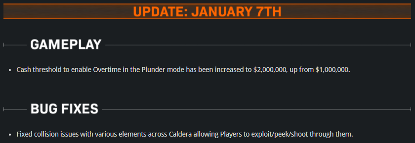 Image shows gameplay changes and bug fixes in today's Warzone update.