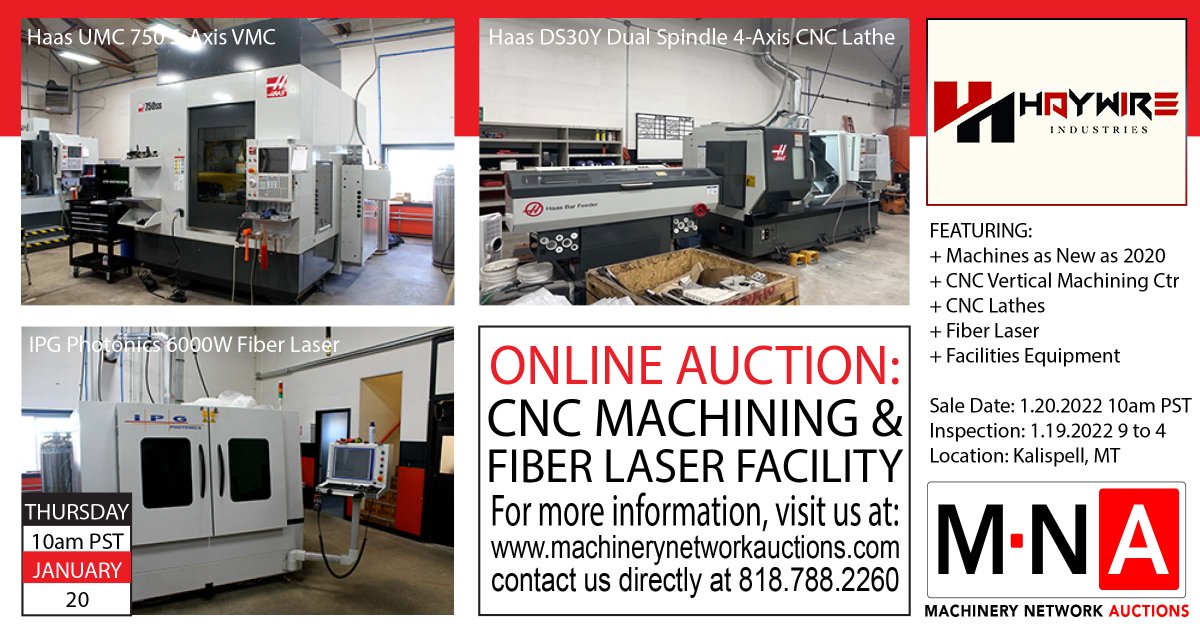 machineauctions's tweet photo. Online Auction: CNC Machining &amp; Fiber Laser Facility! As new as 2020 that never ran production!

Auction: 1/20/2022 at 10am PST
Inspection: 1/19/2022 from 9-4 PST [Montana]

For information, visit https://t.co/RaQSjLh283

#CNCmachining #lasers #haas #IPGphotonics #fabrication https://t.co/tDhXZShu5o
