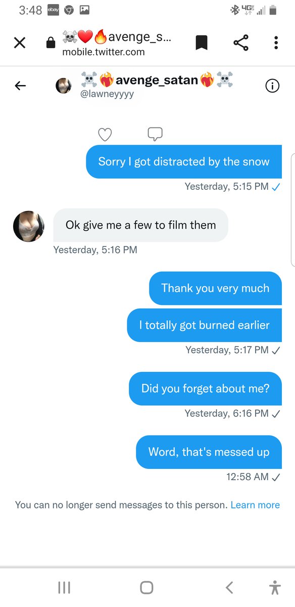 dickried's tweet photo. #buyerbeware #sellinglies #buyingconent #sellingcontent @lawneyyyy avenge satan is a scammer. I payed requested amount and she ghosted. https://t.co/2njQJzmdS9
