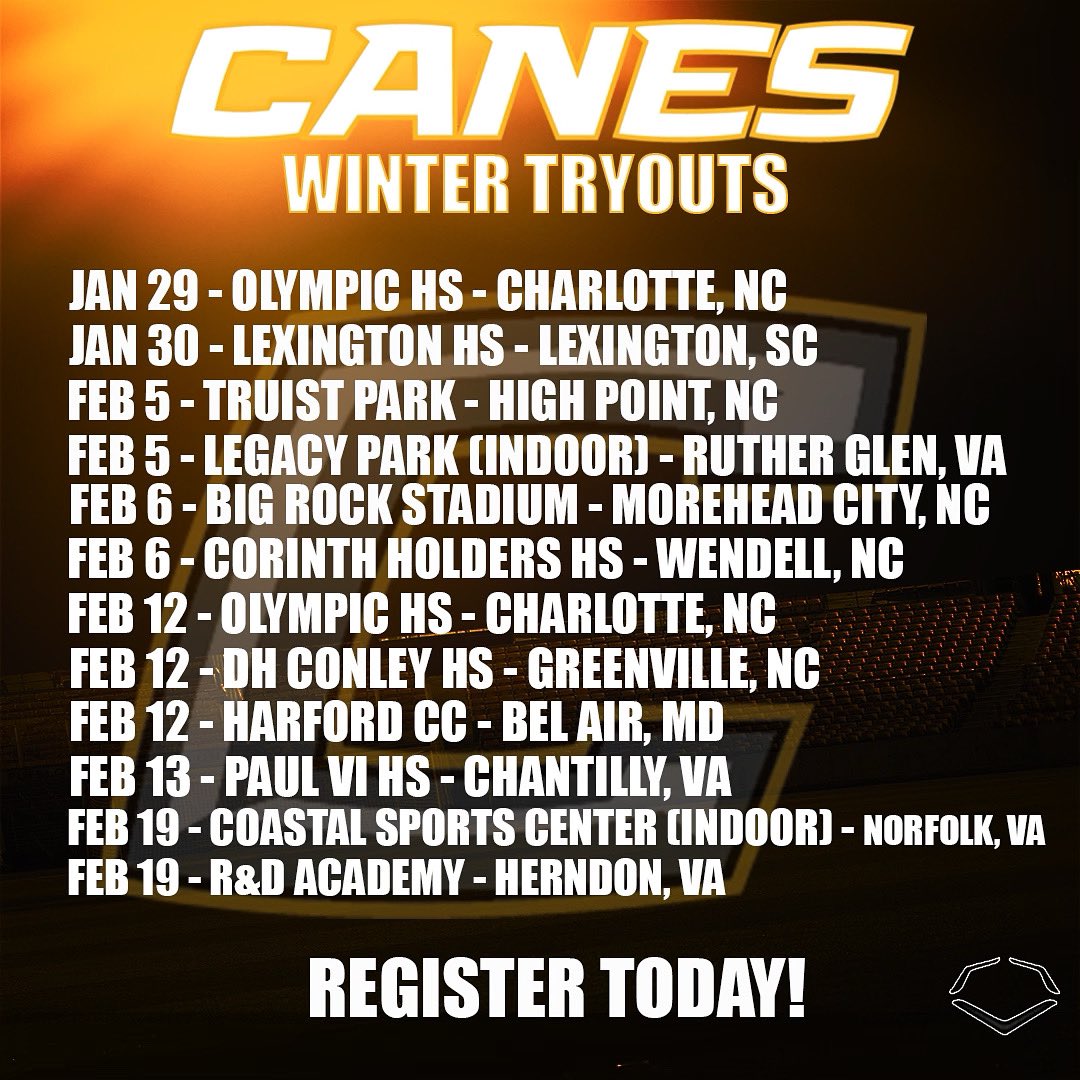 Canes Baseball on Twitter "Canes Winter Tryout dates and Locations are