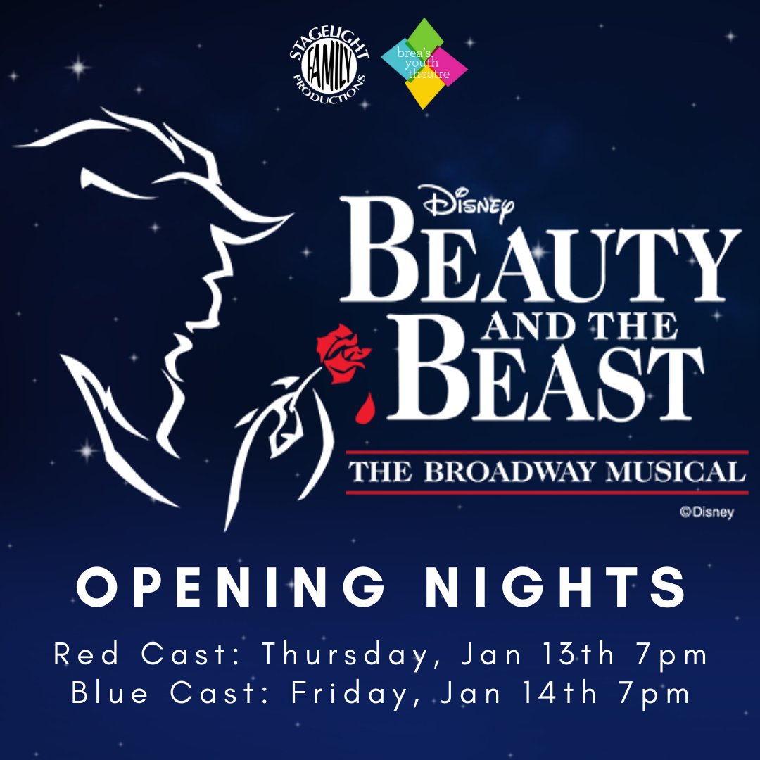We're one short week away from the opening nights to Brea Youth Theatre's production of Beauty and the Beast. Gala festivities begin at 6pm on the Plaza. #youththeatre #BYT #stagelightfamilyproductions #curtistheatre