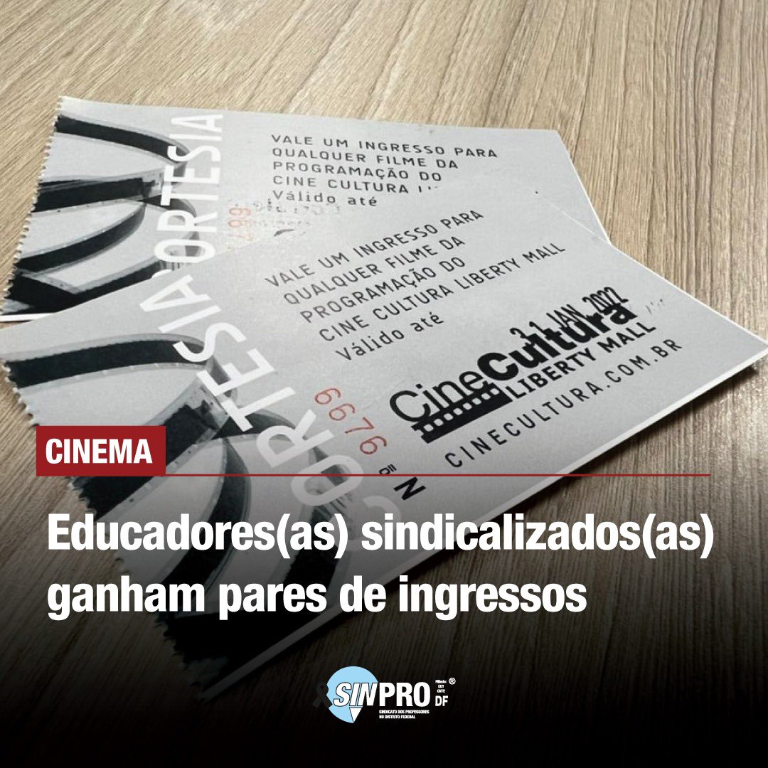 sinprodf's tweet image. Uma parceria do Sinpro com o Cine Cultura Liberty Mall vai presentear professoras(es) e orientadoras(es) educacionais filiadas(os) com um par de ingressos para curtirem qualquer filme da programação nas suas férias. Saiba mais: sinprodf.org.br/sinpro-e-cine-…. #cinema #ferias #escolasDF