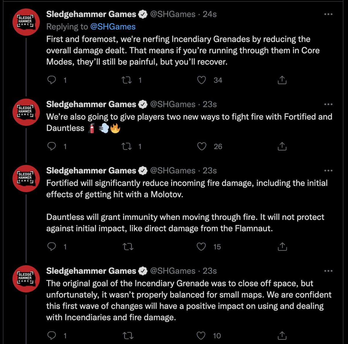 Sledgehammer Games has revealed how they plan to deal with too much fire in #Vanguard. 

Nerfing Incendiaries, Fortified buff, Dauntless changes, and more. https://t.co/nT6FcsEx3H