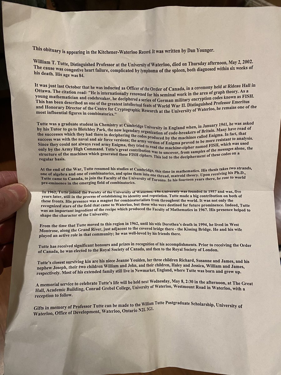 Jbh369 (@jbh369) on Twitter photo <a href="/BillTutte/">Bill Tutte Memorial</a> Bill lived down the road from us in West Montrose. I was cleaning out a closet and found this obituary… <a href="/BillTutte/">Bill Tutte Memorial</a> Bill lived down the road from us in West Montrose. I was cleaning out a closet and found this obituary…