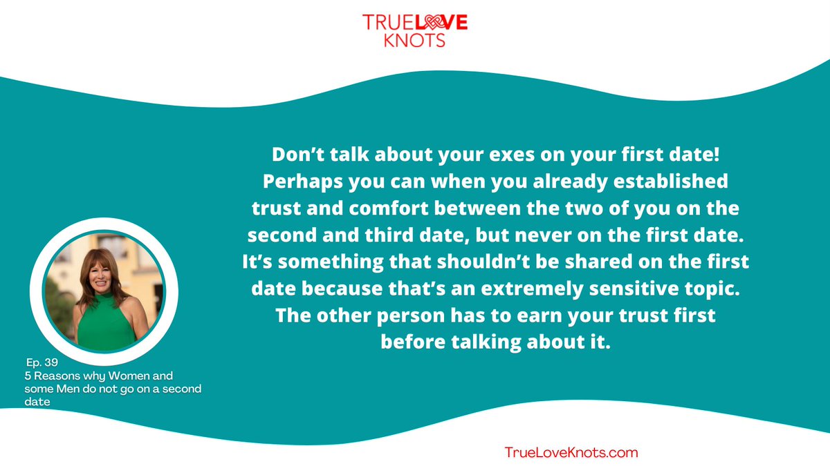 TrueLoveKnots's tweet image. Some people may be uncomfortable talking about sensitive topics until they have a good relationship with someone. Be cautious when you're just beginning to know someone. #BeMindful #BeSensitive #FirstDate
Podcast: bit.ly/2Y52xk4
YouTube: bit.ly/3uqARSQ