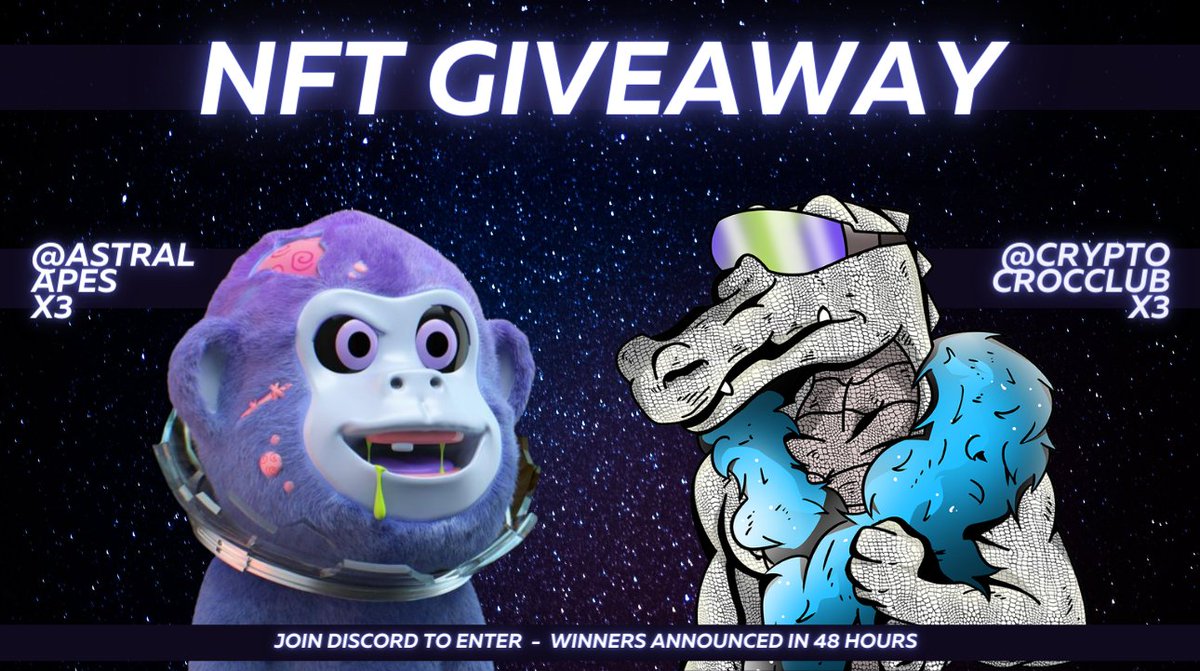 🐊The Crypto Crocs X @ASTRALAPES 🐒 

‼️Joining forces for a #NFT giveaway‼️

🎁Prizes: 

3⃣x Astral Baby Apes
3⃣x Crypto Crocs

To Enter:

👉Follow <a href="/cryptocrocclub/">Croc Club</a> @ASTRALAPES 
💖Like, RT &amp; Tag 2 friends
🌐Join both Discords:

discord.gg/cryptocrocclub
discord.gg/astralapes