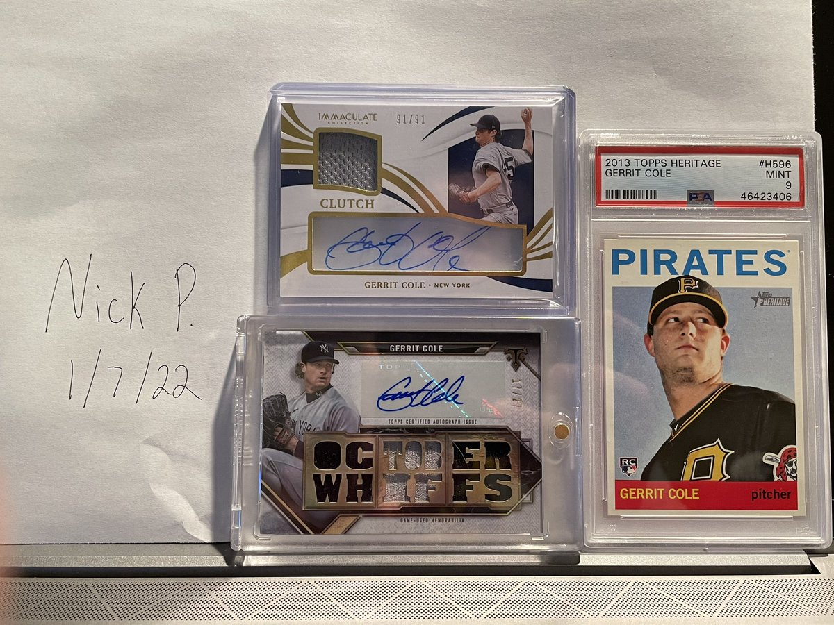 Gerrit Cole lot!

2021 Triple Threads 17/27 - 65 shipped
2021 Immaculate 91/91 - 45 shipped
2013 Topps Heritage RC - 15 shipped

Buy all three for $110. ALWAYS BMWT! 

Please RT for exposure! Thanks! @sports_sell @HobbyConnector https://t.co/1KN3x4nt8l