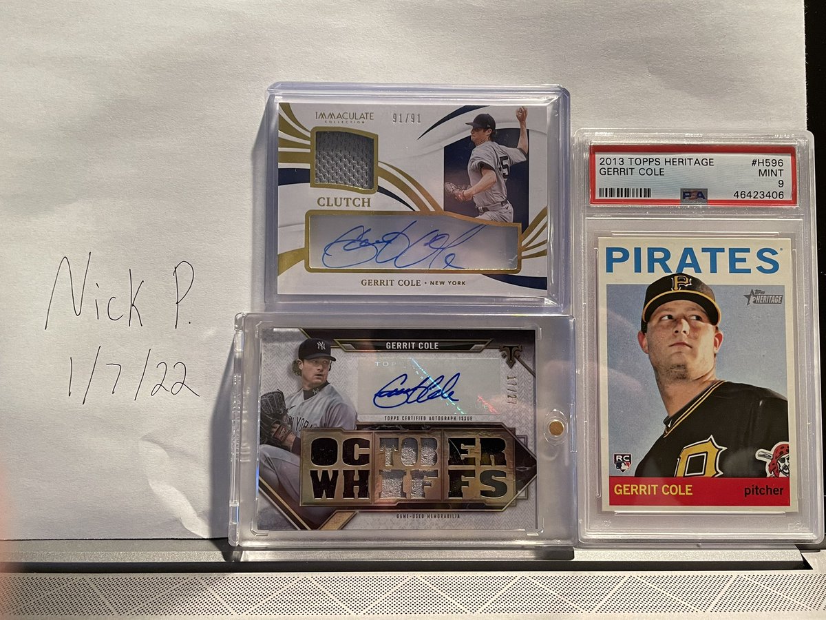 Gerrit Cole lot!
2021 Triple Threads 17/27 - 65 shipped
2021 Immaculate 91/91 - 45 shipped
2013 Topps Heritage RC - 15 shipped
Buy all three for $110. ALWAYS BMWT!
Please RT for exposure! Thanks! @sports_sell @HobbyConnector https://t.co/1KN3x4nt8l
