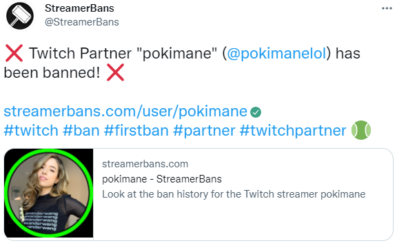 Twitch streamer Pokimane's 2022 ban