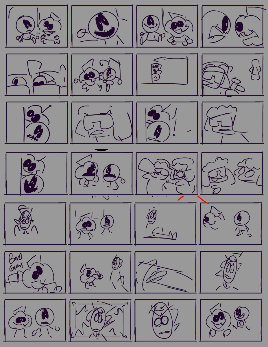 This time I started way early, but I was confused with the idea. At the begining it was normal weather, no winter, and I remember how people were confused with UG, so I tried to make conect with every character, like a "hot potato" game. Here's some of the Story board ideas.
