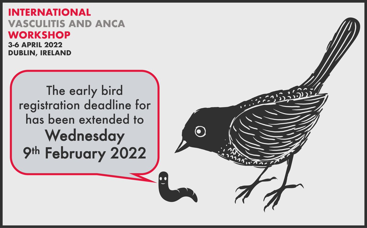 Don’t miss the early bird deadline for registration for #Vasculitis22. It has been extended until Wednesday 9th February - that is just over a month away. 1️⃣/2️⃣
