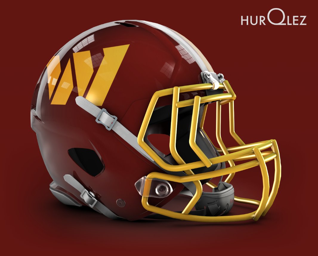 HurQlez's tweet photo. With the possible #Commanders logo out for #WashingtonFootball, Here are a few ways it could be placed on a helmet. https://t.co/hvPdXyMGIK