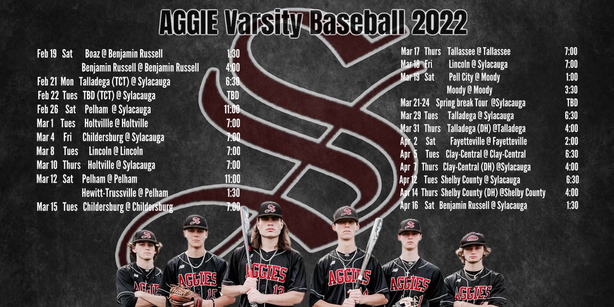 SYL_BSB's tweet photo. Here’s the 2022 Varsity schedule. Remember schedule is subject to change 😎 #Aggiepride #ClearASpace #WhateverItTakes #BuiltByBell https://t.co/z175Dn8eCd