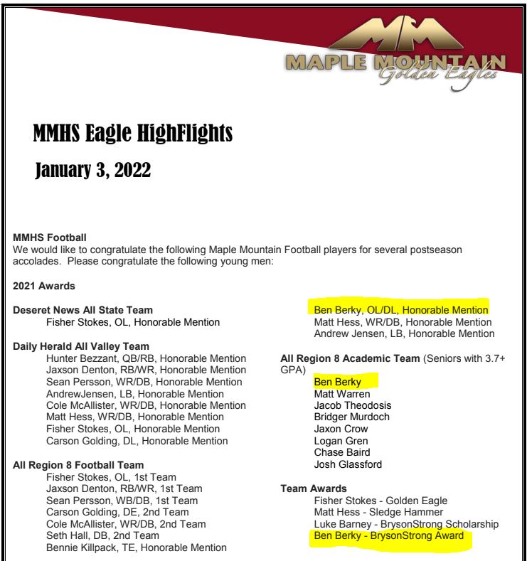 Grateful to see how #hardworkpaysoff but mostly humbled and honored by my teammates for the Bryson Strong Award #foreverBrysonStrong <a href="/MapleMountainFB/">Maple Mountain Football</a> <a href="/coach_bshaw/">Brad Burtenshaw</a> @CarsonGolding  <a href="/SeanPersson32/">Sean Persson</a> <a href="/_lukebird/">Luke Bird</a> <a href="/mcallister_cole/">Cole McAllister</a> <a href="/Matt_hess22/">Matt Hess</a> @CJFairbourne18 <a href="/BennieKillpack/">Benniekillpack</a>
<a href="/Seths_hall/">Seth Hall</a>