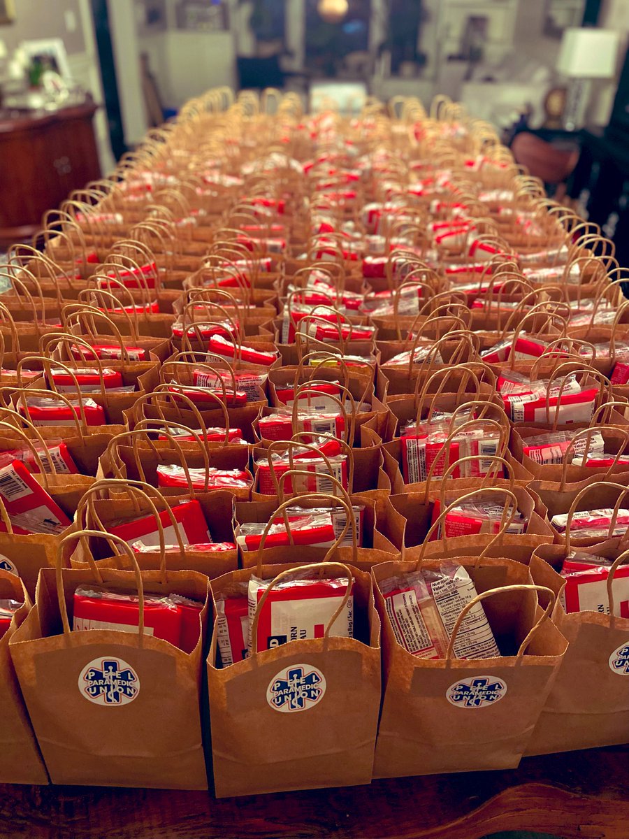 Maintaining morale is essential to maintaining staffing. Thanks to our paramedic unit steward Megan for getting these bags together for our members.