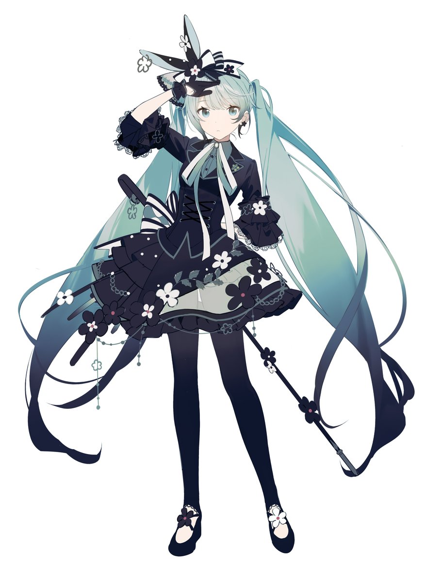 hatsune miku 1girl solo gloves long hair twintails full body pantyhose  illustration images