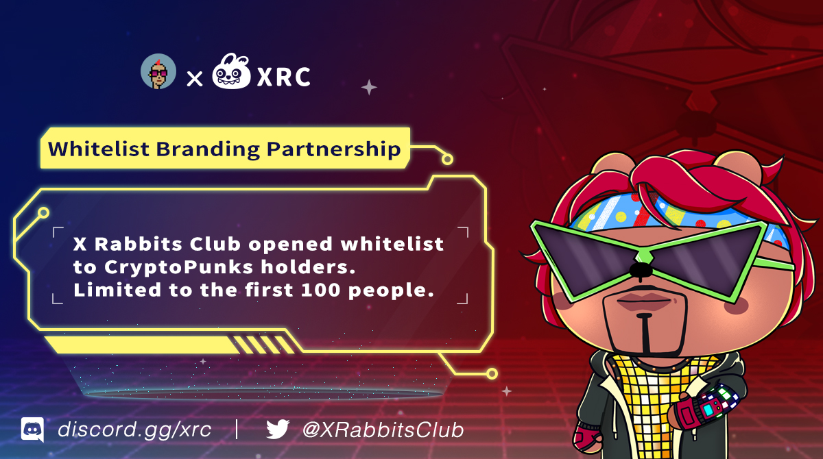 📢Welcome board. @XRabbitsClub opened whitelists to CryptoPunks from  @larvalabs. Glad to see diamond hands. 💎👋Limited to the first 100 people.  XRC白名单将开放给100位CryptoPunks的holder, 欢迎钻石手们！👏👏 #NFTs #crypto #NFTCommunity  #cryptopunks ...