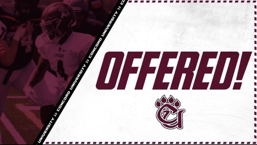 Blessed to receive an offer from Concord University <a href="/coachdavewalker/">David Walker</a> <a href="/CadetsFootball/">Frederick High School Cadet Football</a> <a href="/CoachPlante19/">Bob Plante</a>