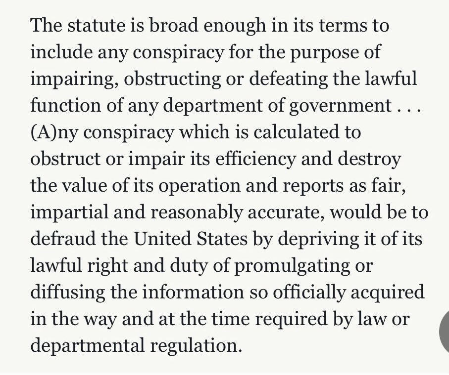 Agreed. Not only have we been talking about a sec. 371 conspiracy for a very long time, but I’ve often quoted DOJ’s own website discussion of just how broad the scope and sweep of a 371 conspiracy can be, as seen in the below language from DOJ’s website: