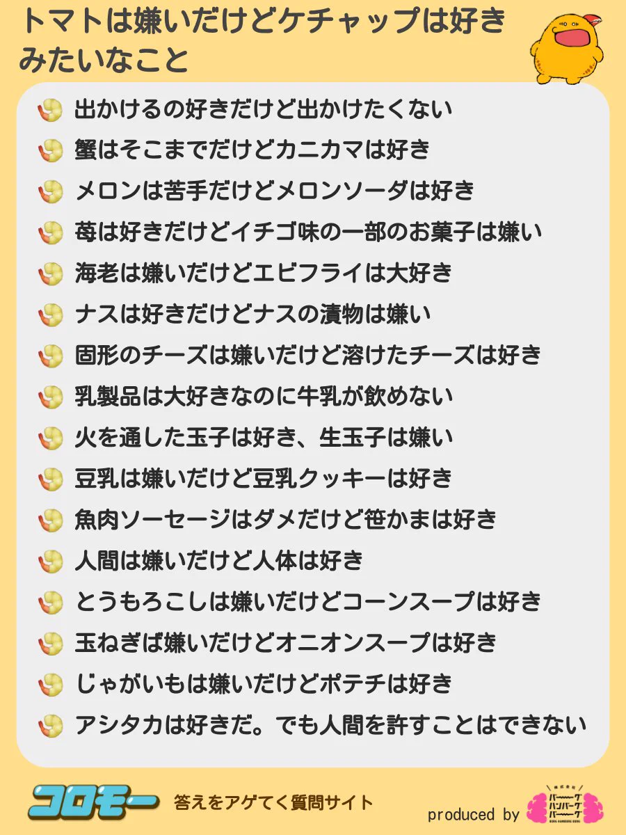 トマトは嫌いだけどケチャップは好き…みたいなもののまとめ！