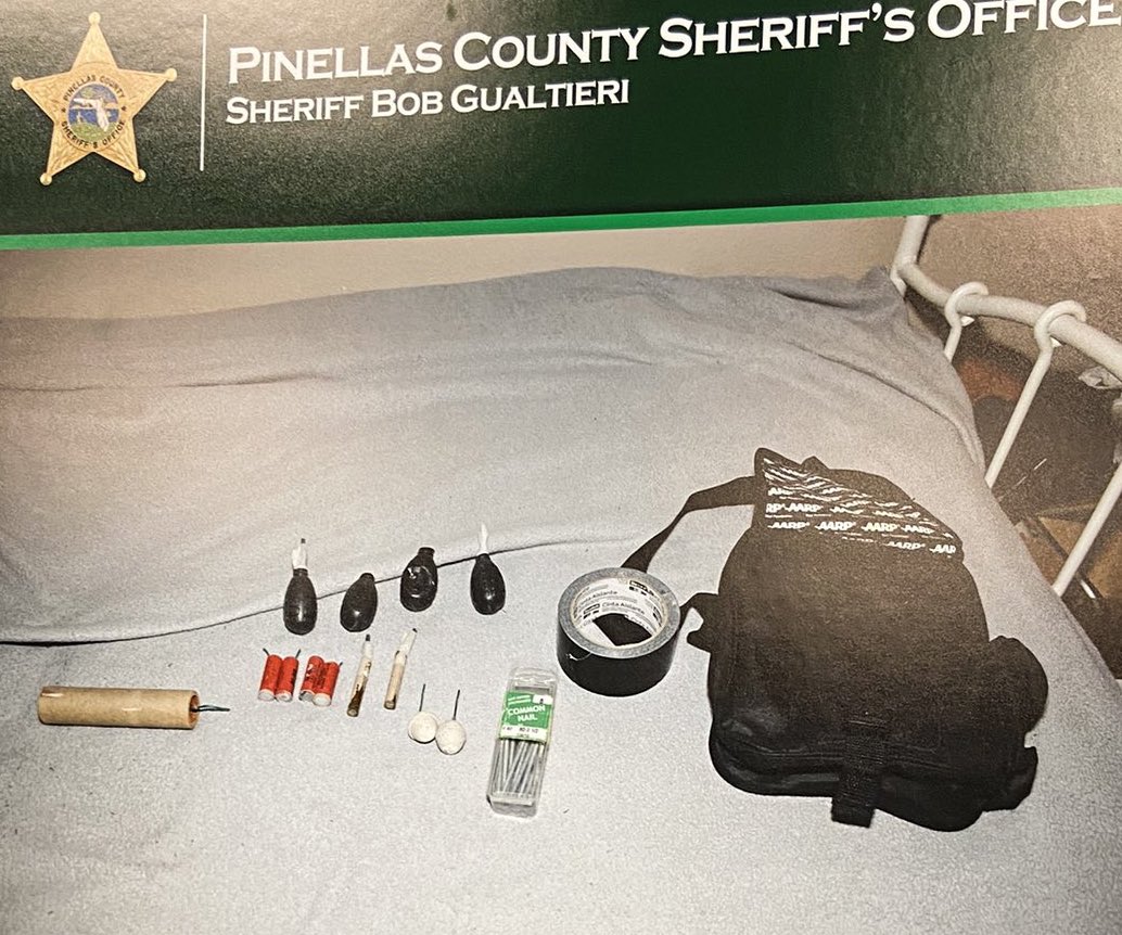 A man in black bloc behaving suspiciously near a right-wing rally outside the Pinellas Courthouse in FL was apprehended by deputies. Garrett Smith was found w/a pipe bomb &amp; #Antifa propaganda. He had recently returned from Portland. A search of his home revealed more explosives.