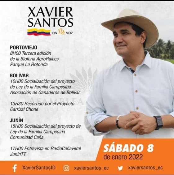 xaviersantos_ec's tweet photo. 📒Agenda ✍ Sábado 8 de Enero 2022.
1 día 3 Cantones (Portoviejo /Bolivar/Junin) Fiscalización desde territorio, reunión con organizaciones sociales, y socialización de ley de Defensa del Campesino. #LegislaConXavier #LaVozDeManabi
@soberanialimen @AsambleaEcuador @ID12Ecuador https://t.co/ekVjXhxzw6
