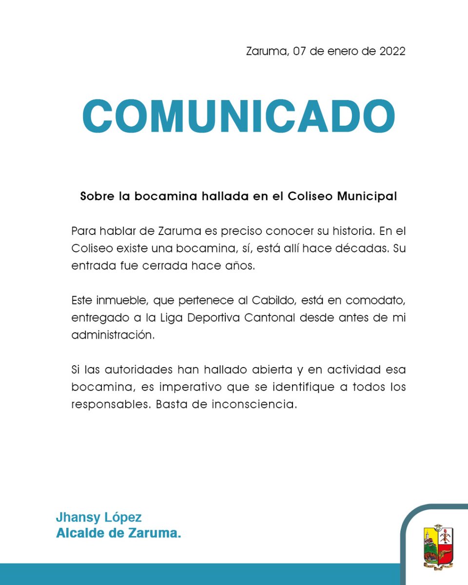 JhansyL's tweet photo. Qué lamentable que la desinformación pretenda la búsqueda de un chivo expiatorio por el problema de la minería ilegal en Zaruma. Aquí la verdad de la bocamina del Coliseo Municipal. Que se sancione a todos los responsables. https://t.co/EgrdRz2HVB